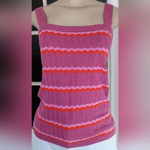 LOFT Vibrant Knit Top with Pink and Orange Stripes